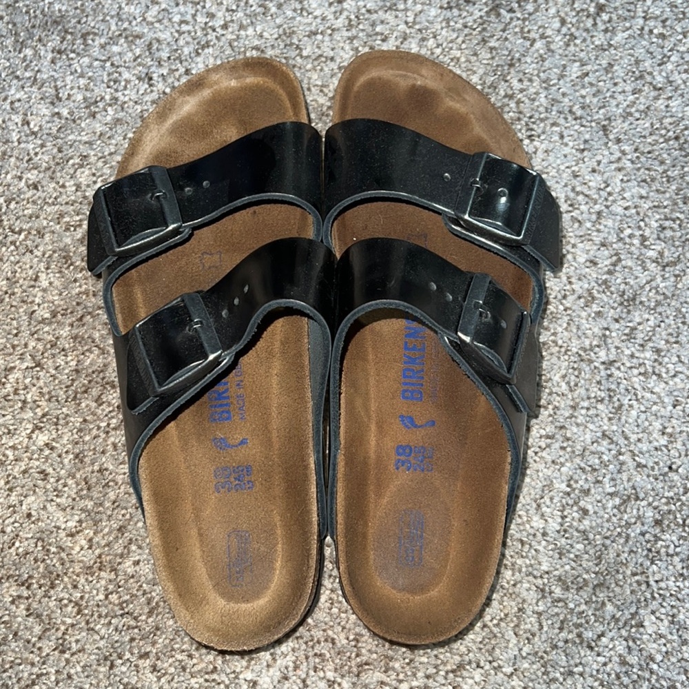 Dark charcoal leather Birkenstock sandals